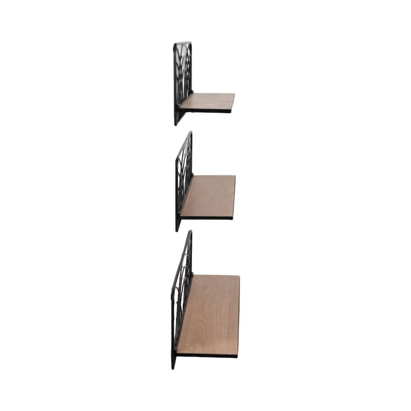 Sagebrook Home 19/21/24-inch Natural/Black Wall Shelves, Versatile MDF and Iron Home Storage, Set of 3 - 24" x 6" x 8"