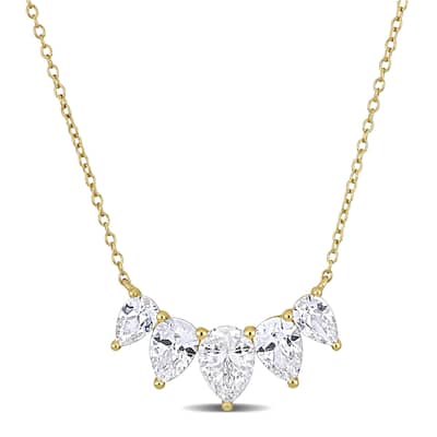 Miadora 5 2/5ct TGW Pear-Cut Created White Sapphire Necklace in Yellow Silver-18+2 in