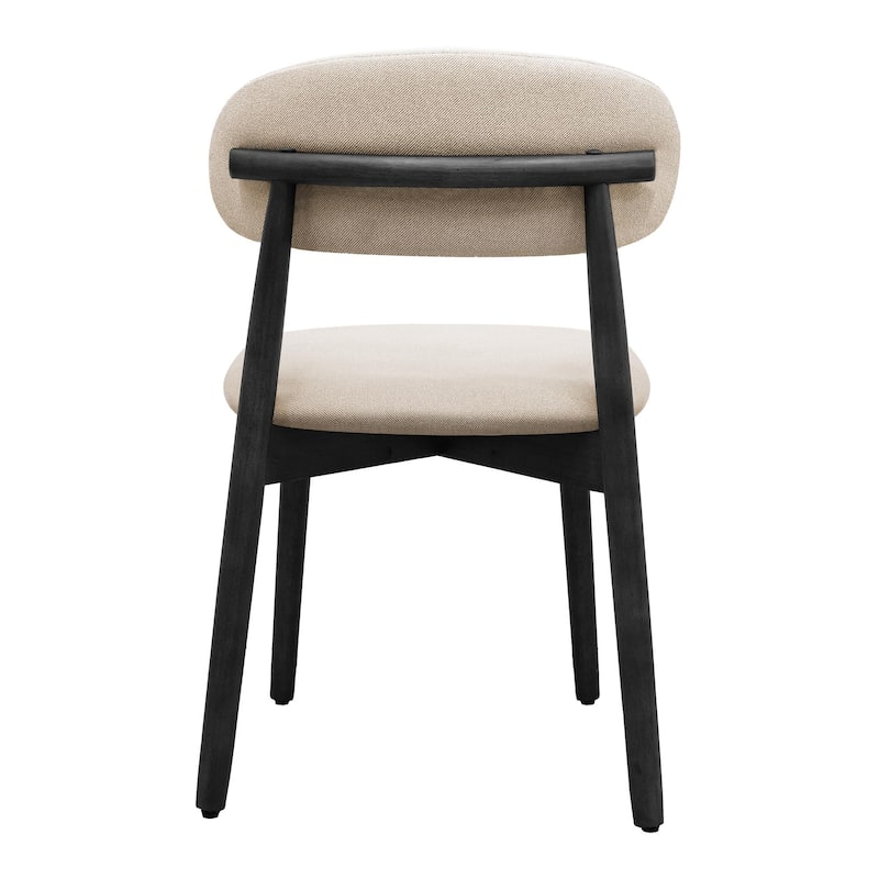 Cotton-Linen Fabric Upholstered Dining Chair with Black Solid Wood Legs, Armless Chair Set of 2 for Kitchen, Living