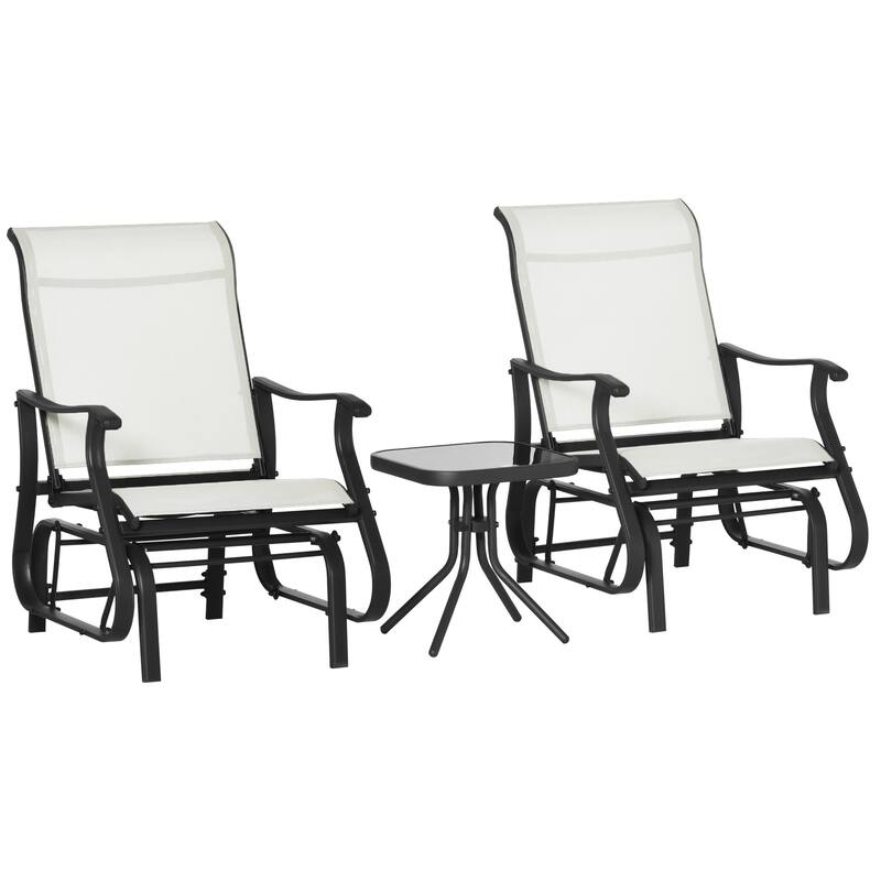 3 Piece Outdoor Gliders Set with Steel Frame, Tempered Glass Table