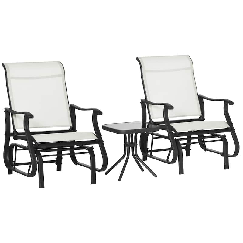 Outsunny 3-Piece Outdoor Gliders Set Bistro Set with Steel Frame,Tempered Glass Top Table for Patio, Garden, Backyard, Lawn