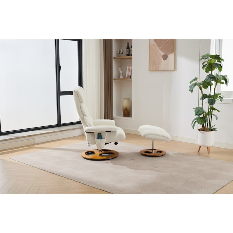 Recliner Chair with Ottoman, Wingback Lounge Chaise Chair, Swivel Chair with 5 Point Vibration Massage