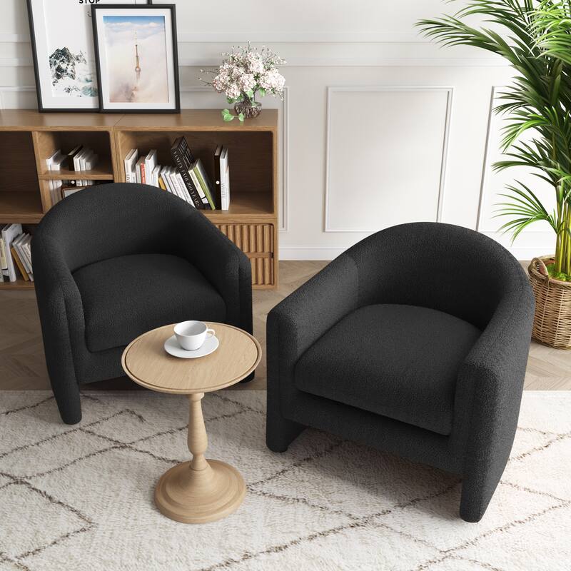 Upholstered Barrel Accent Chair, Low Back Arm Chair(Set of 2)