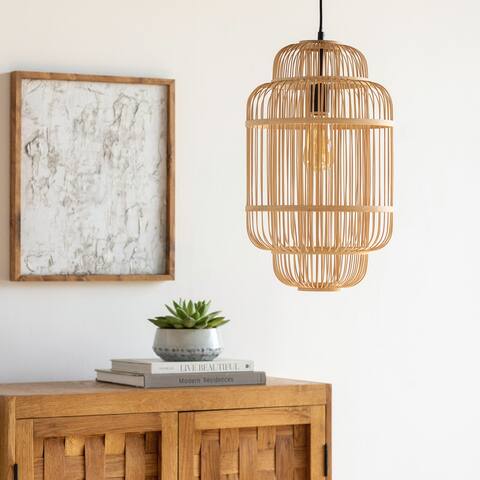 Thamess Bamboo Intricate Ceiling Pendant Light - 47"H x 12"W x 12"D
