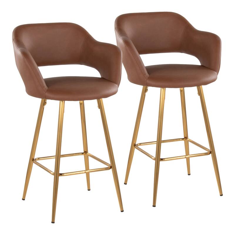 Porch & Den Vallen 26" Fixed-Height Faux Leather Counter Stool with Metal Legs & Square Footrest (Set of 2)