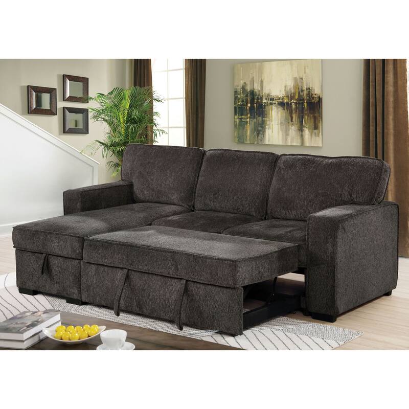 Furnam Transitional Dark Grey Solid Wood Storage Sectional by Furniture of America