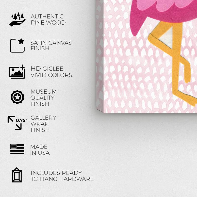 Wynwood Studio Canvas Animals F for Flamingo Pink and Pastel Pink Modern & Contemporary Wall Art Canvas Print