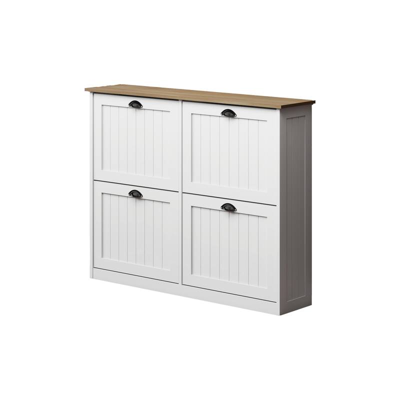 Shoe Storage Cabinet with 4 Flip Drawers, Freestanding Shoe Cabinet Organizer with Adjustable Shelf, Shoe Cabinet for En