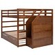 preview thumbnail 3 of 7, Walnut Elegant Full-Over-Full Bunk Bed with Trundle and 3 Storage Stairs