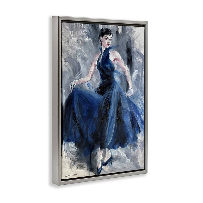 Stupell Stylish Woman in Blue Dress Framed Floater Canvas Wall Art Design By Lucille Lee