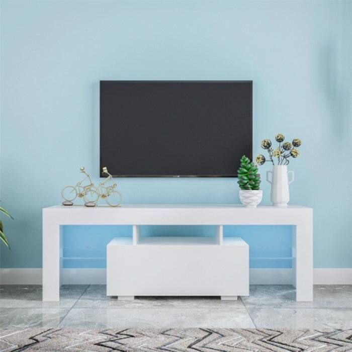 White TV Stand MDF Large TV Base with LED Light TV Cabinet