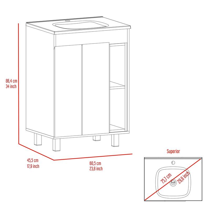 Compact 24-Inch Freestanding Vanity with Resin Sink and Ample Storage - 23.8in L