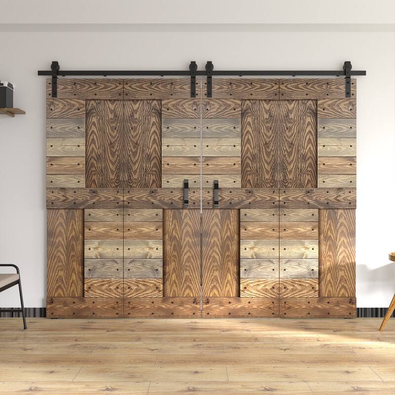 Coast Sequoia 30in./36in./48in./60in./72in. x 84in. Embossing Pine Wood Bi-Fold Barn Door With Sliding Hardware Kit