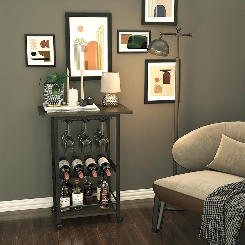 Serving Cart for Home, Microwave Cart - 15"D x 23.6"W x 27.6"H - Grey