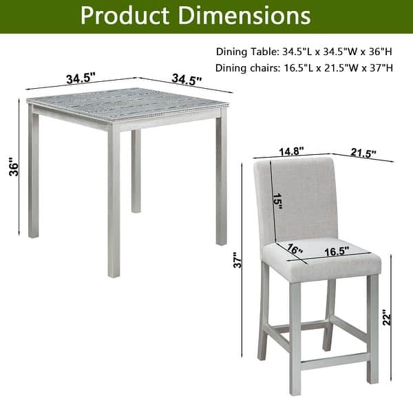 34.5" Square Counter Height Dining Table Set, Wooden Kitchen Table Set ...