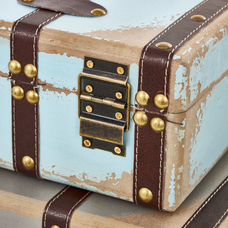 Multi Colored Wooden Nesting Decorative Trunk with Vintage Accents and Studs (Set of 3)