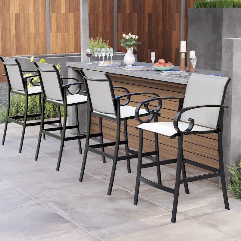 Outdoor Patio Aluminum Bar Stools with Sunbrella Fabric - 21.7 in W * 24.4 in D * 44.1 in H