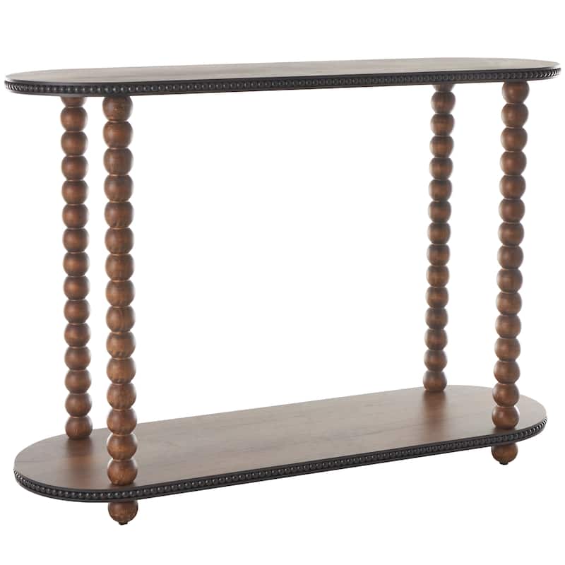 Brown Wood Oval Spindle 1 Shelf Console Table with Beaded Edges
