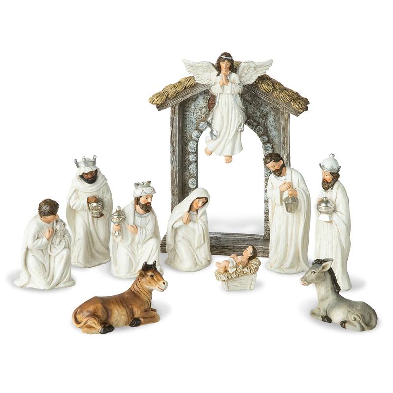 Glitzhome 11 Pcs Ivory Resin Nativity Figurine Set