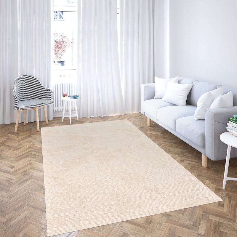 Mohave Ivory and Sand Abstract Hand-Hooked Area Rug 2' x 3'