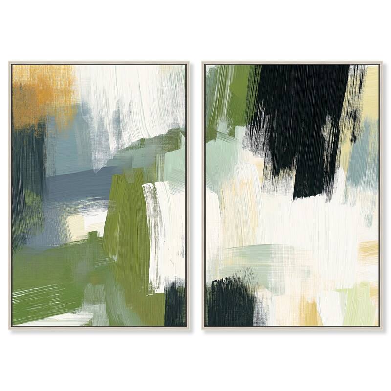 Textured Greens I Canvas Set of 2 by Art Remedy - 30" x 45" - Silver