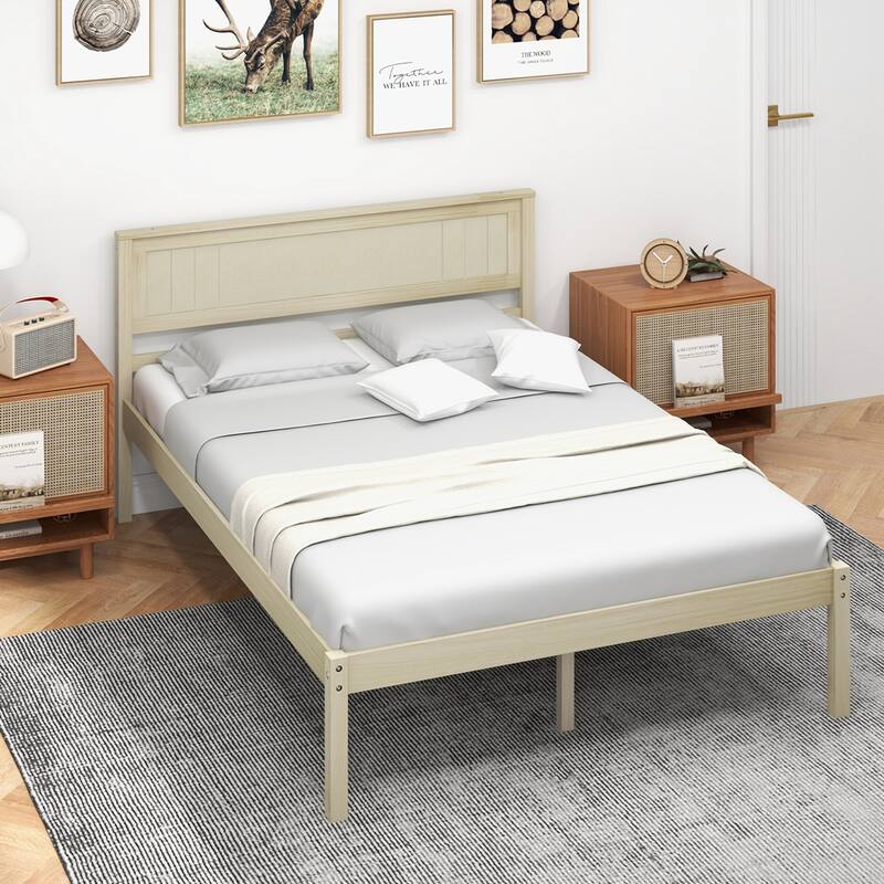 Costway Full/Queen/Twin Size Wooden Platform Bed Frame with Headboard