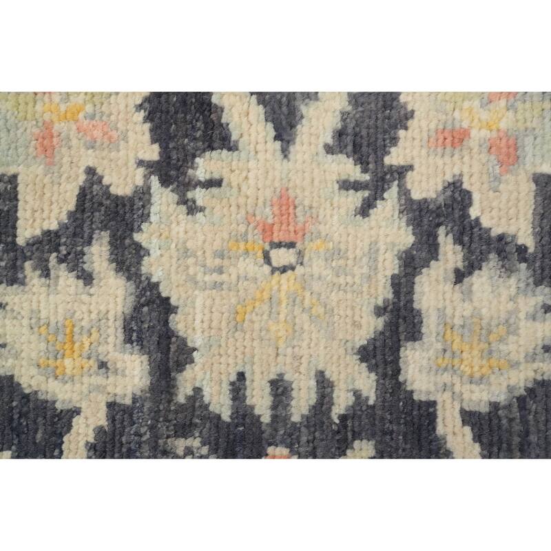 Hand Knotted Oriental 100% Wool Carpet Transitional Floral Navy Blue & Blues Oushak Area Rug - 10' 0'' X 6' 11''