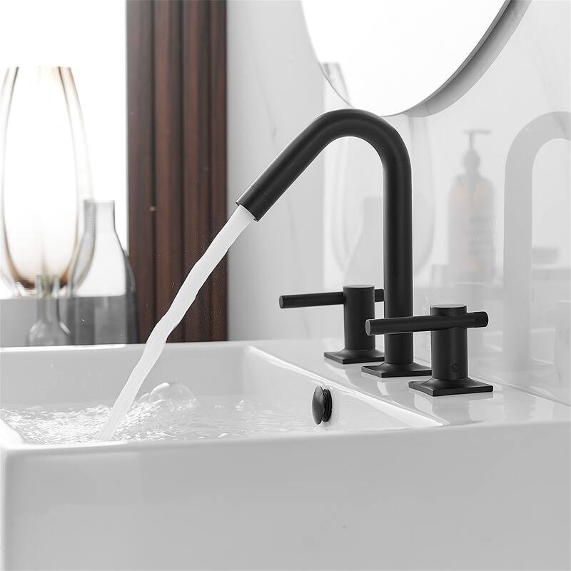 8 Inch Widespread Bathroom Sink Faucet with Drain Assembly Brass Modern 3 Hole Bathroom Basin Vanity Faucets