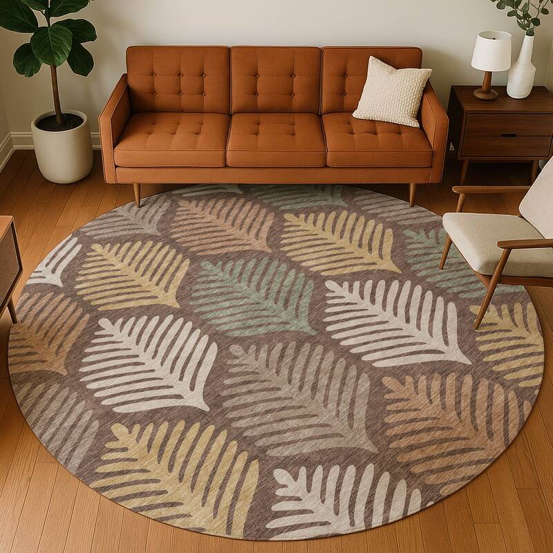 Machine Washable Indoor/ Outdoor Modern Fern Chantille Rug