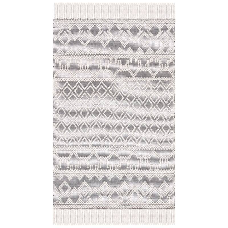 SAFAVIEH, Handmade Natura Vasilka Stripe Wool Rug - 4'x6' - Ivory/Grey