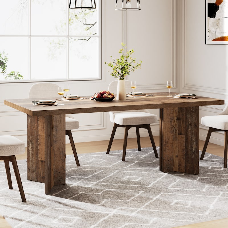 Farmhouse Wood Rectangular Dinner Dining Table for Kitchen Dining Room - Distressed Brown