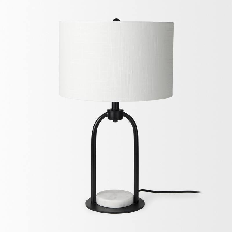 Sarah Arched Black Metal w/Marble Accent & White Shade Table Lamp