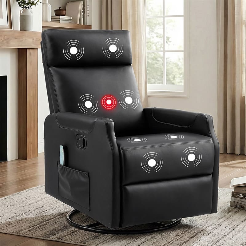 8-Point Massage Recliner Chair with Heating, Manual PU Leather Swivel Recliner for Living Room, Office Lounge