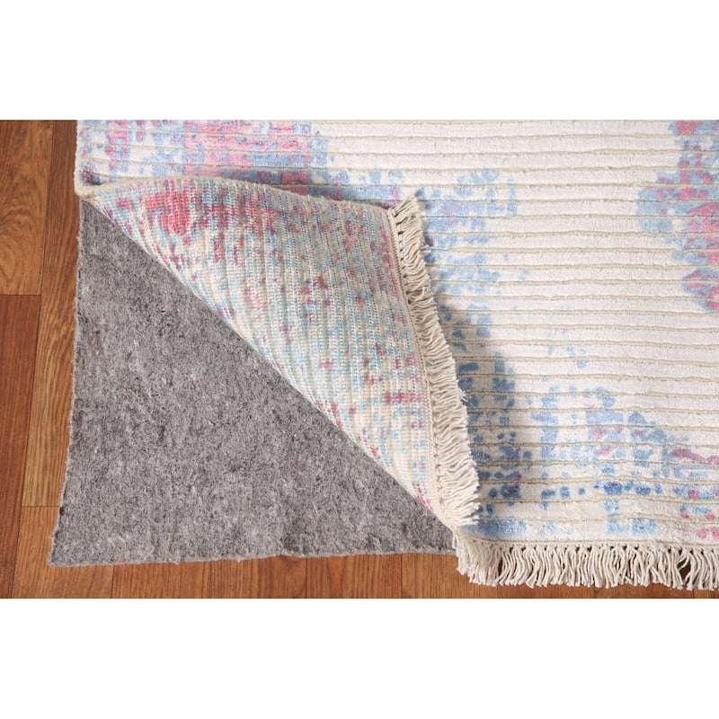 Striped Abstract Indian Accent Rug Handmade Wool Carpet - 3'11"x 5'10"