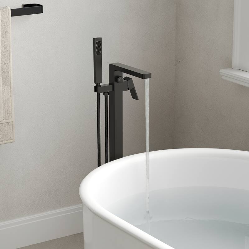 Floor Mount Freestanding Tub Filler with Handshower,Single Handle Bathtub Faucet