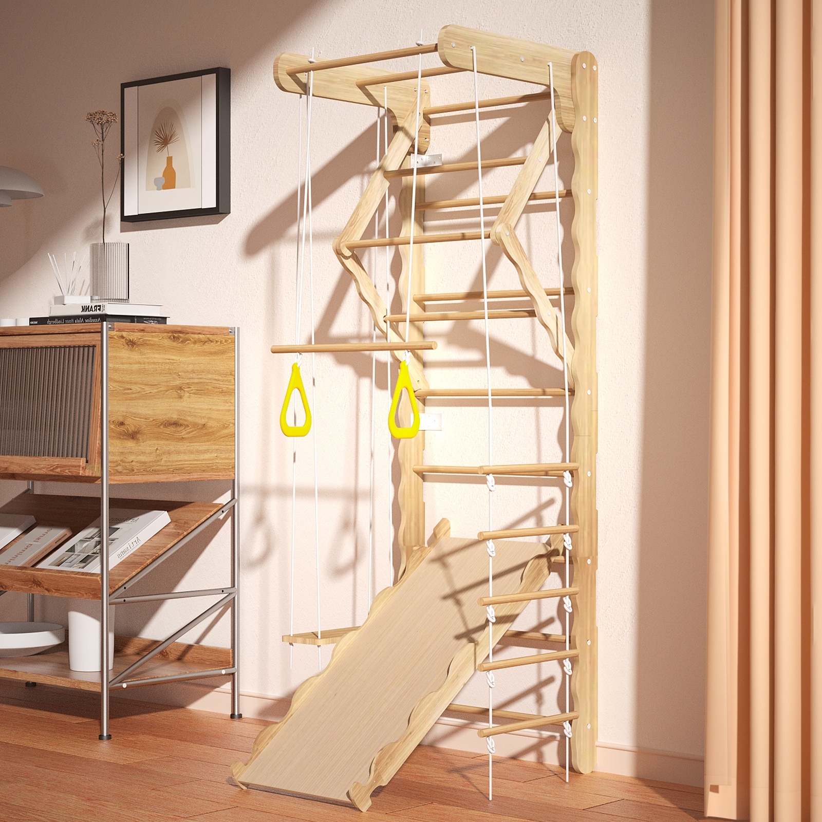 Indoor Toddler Kids Pikler Triangle Set, Foldable Ladder Climbing Jungle Gym Climber