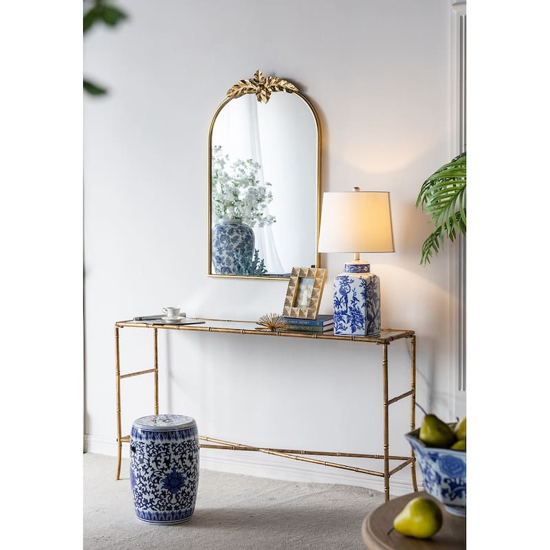 D13x25.7" Blue and White Round Two-Tiered Ceramic Vase Lamp