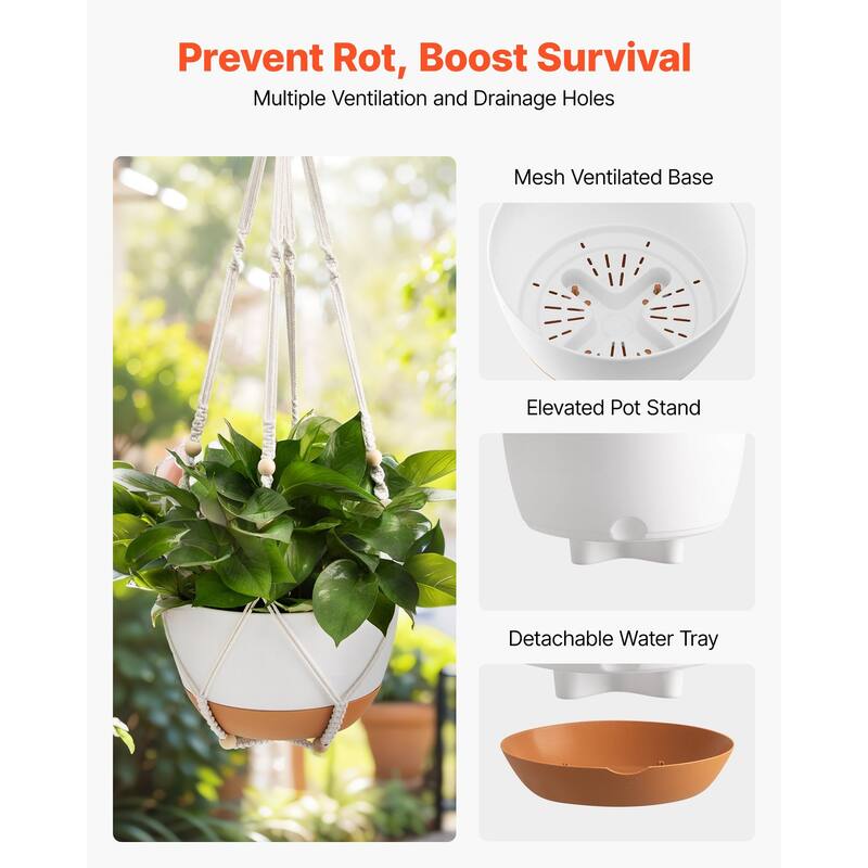 2-Pack 10" Self-Watering Hanging Planters with Drainage Holes - 9.84 x 9.84 x 5.91 in