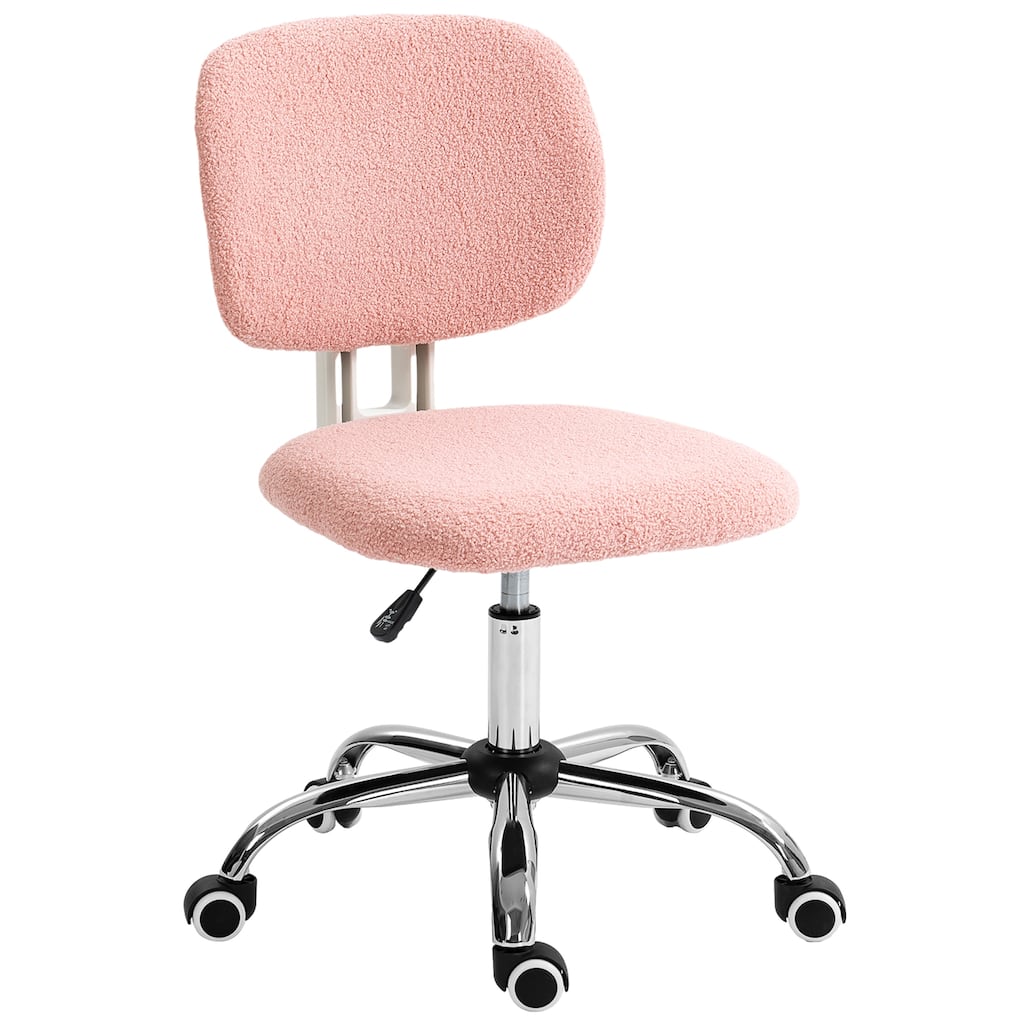 Cute Armless Office Chair, Teddy Fleece Fabric Computer Desk Chair Vanity Task Chair with Adjustable Height, for Office