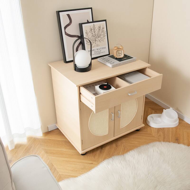 Gymax Cat Litter Box Enclosure w/ Sisal Scratching Doors Storage