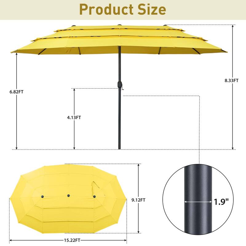 Autlaycil 15ft Outdoor Patio Umbrellas，3 Tier Vented and Large Market Table Umbrella