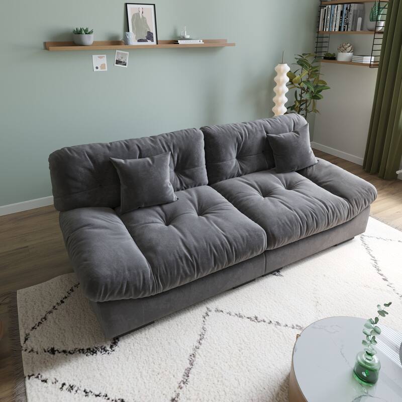 105'' Modern Section Sofa with Arms Velvet Fabric Sofa For Living Room