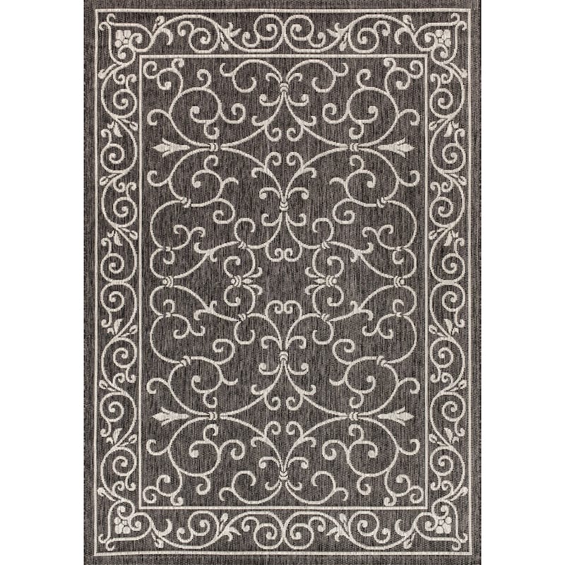 JONATHAN Y Filigree Textured Weave Indoor/Outdoor Area Rug - 9 X 12 - Black/Gray