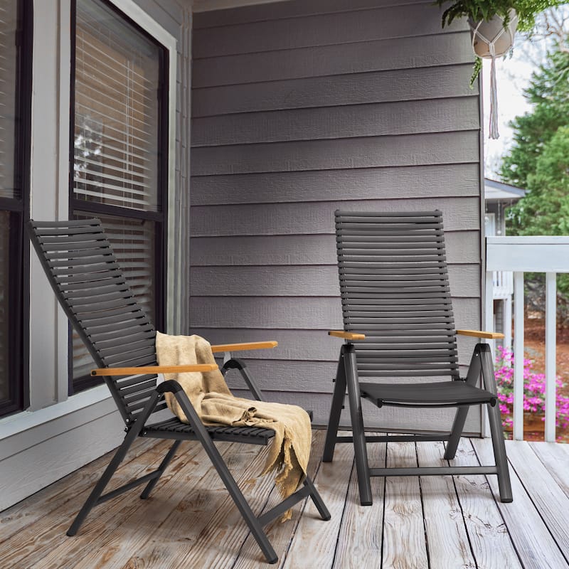 2-Piece Patio Folding Chairs with Aluminum Frame, Adjustable Backrest