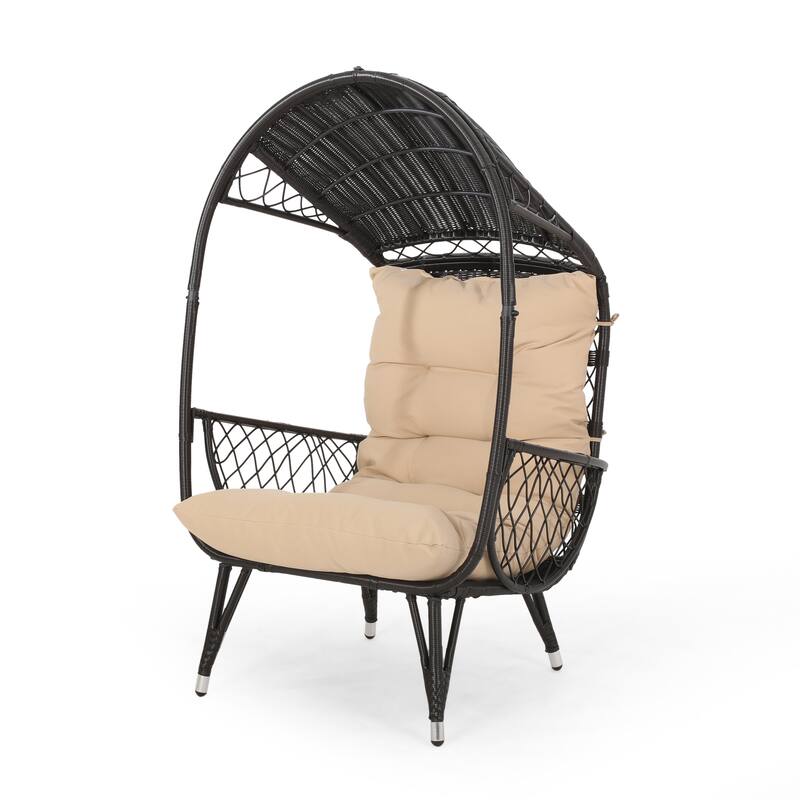 Malia Outdoor Cushioned Wicker Basket Chair by Christopher Knight Home - 32.50" W x 36.50" D x 56.75" H - Brown + Tan Cushion