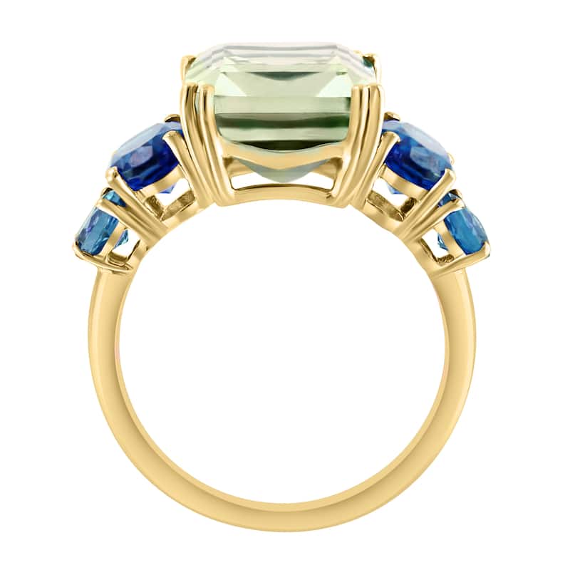 EFFY 14K Gold ,Green Amethyst,London Blue Topaz,Chrome Diopside Ring