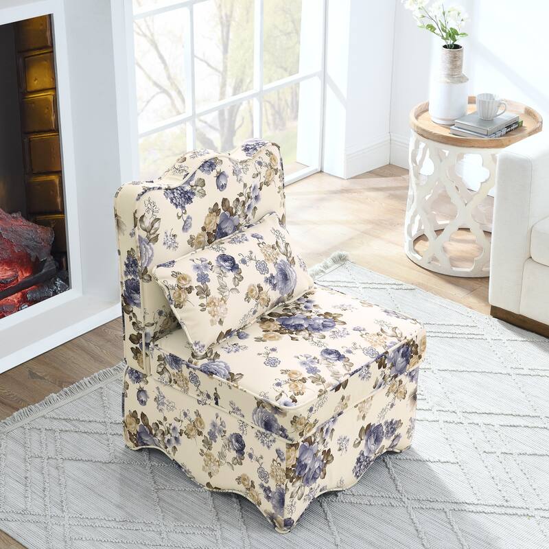 Roomfitters Floral Flannel Accent Chair with Pillow, Armless Upholstered Lounge Chair with Soft Cushion for Living Room