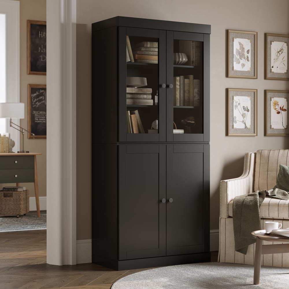 Palace Imports 100% Solid Wood 6-Shelf Bookcase, Shaker & Clear Glass Doors, Adjustable Shelves, 32" Wide, 71.5" Tall