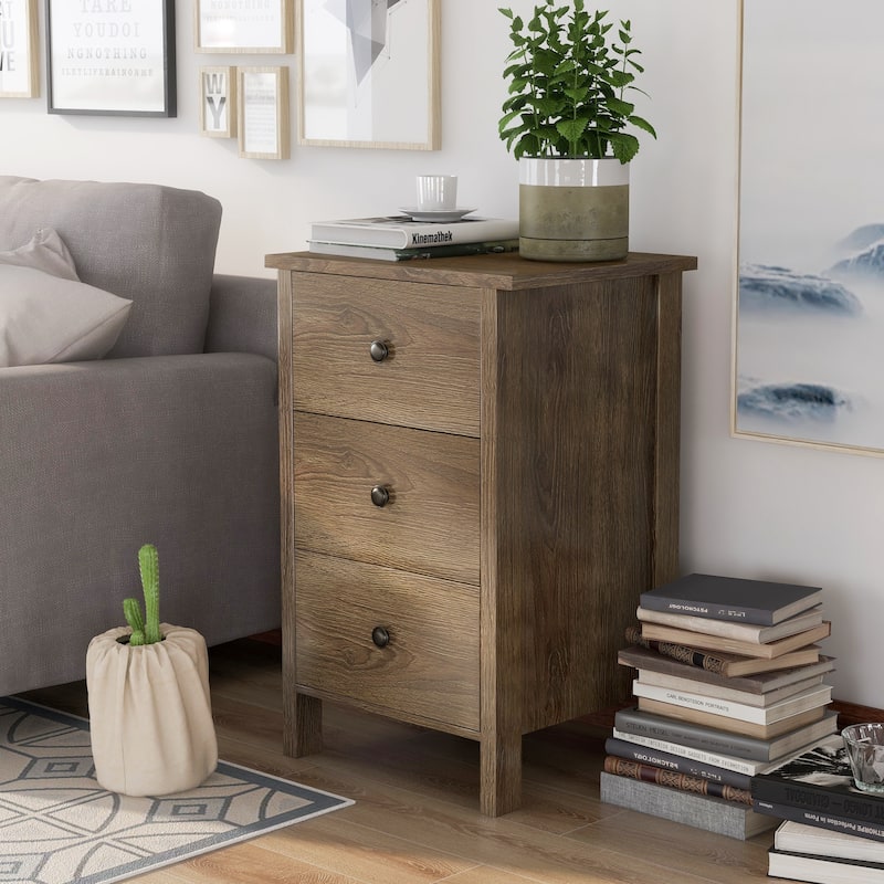 Mulgrew Rustic Distressed Walnut Engineered Wood 3-Drawer Nightstand by Carbon Loft