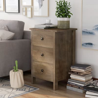 Mulgrew Rustic Distressed Walnut Wood 3-Drawer Nightstand by Carbon Loft